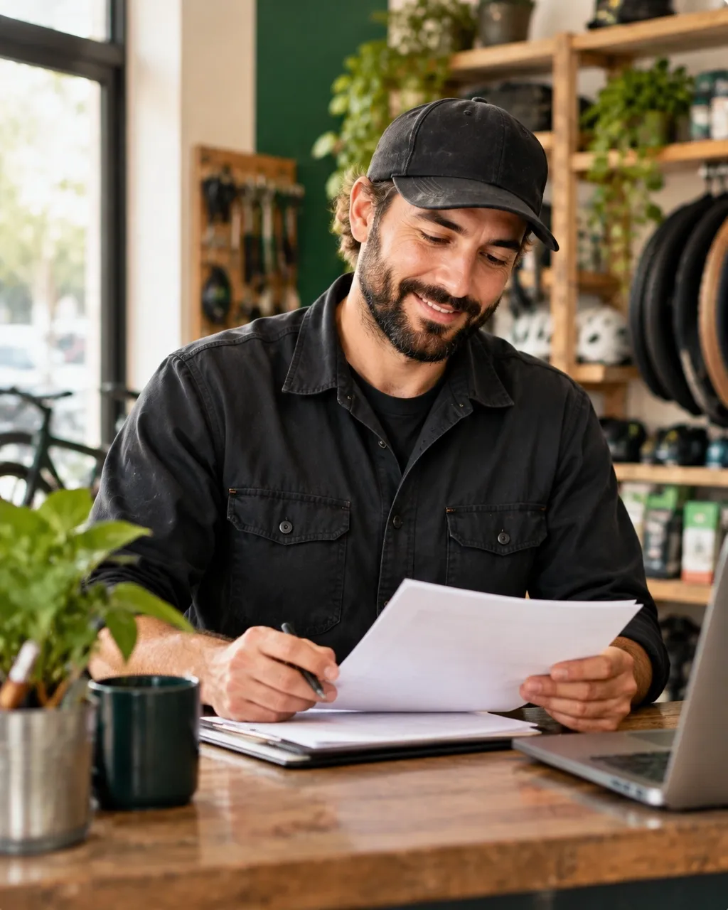 A business owner working in his shop